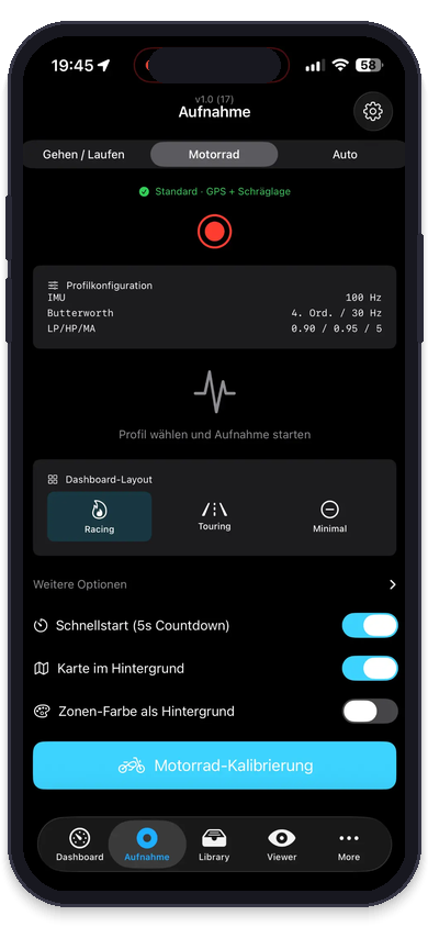 MotionRecord: Recording – IMU 100 Hz · Butterworth filter
